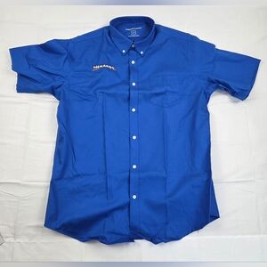 Menards Shirt Mens LT Blue Short Sleeve Button Down Solid Chest Pocket NWT